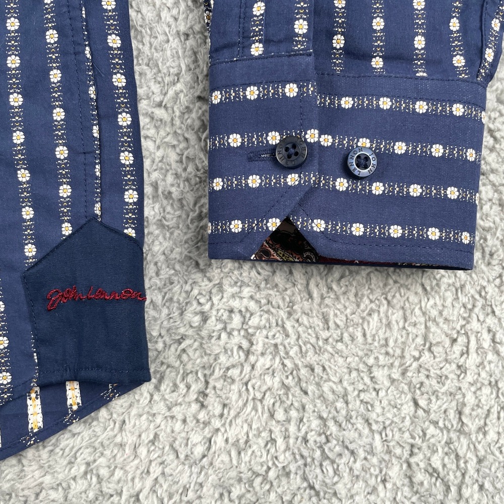 John Lennon Shirt Men M Blue Long Sleeve Button Down Daisy Stripe Retro Rock EUC - Picture 5 of 12